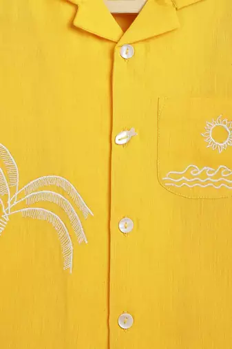 Yellow embroidered cotton  shirt