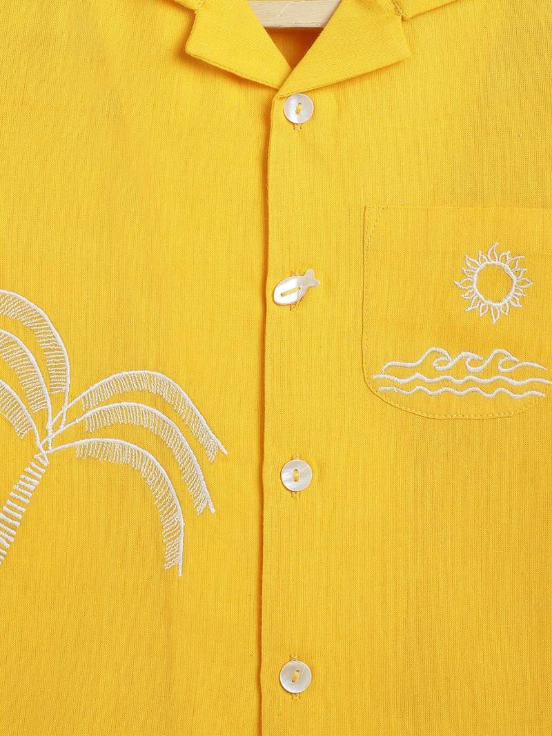 Yellow embroidered cotton  shirt