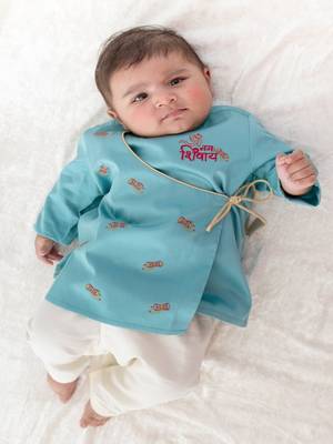 Blue embroidered cotton  kurta pyjama 1