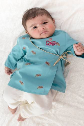 Blue embroidered cotton  kurta pyjama