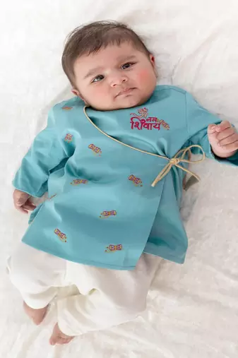 Blue embroidered cotton  kurta pyjama