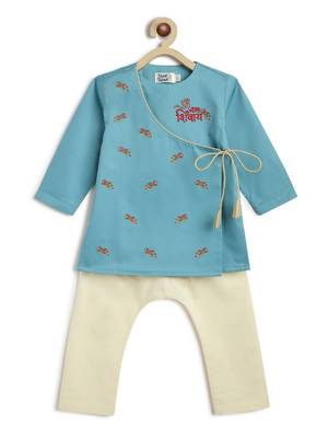 Blue embroidered cotton  kurta pyjama 2