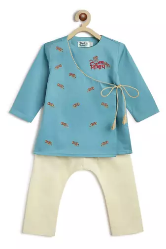 Blue embroidered cotton  kurta pyjama