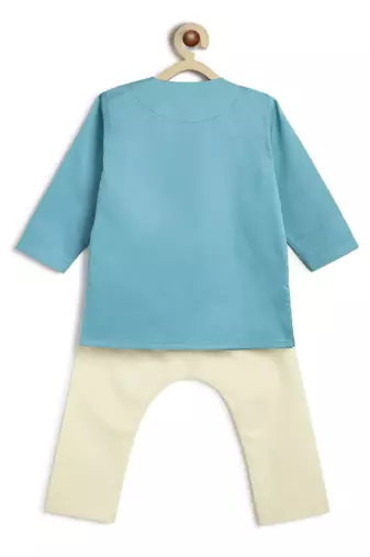 Blue embroidered cotton  kurta pyjama