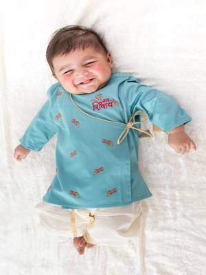 Blue embroidered cotton  kurta pyjama 1