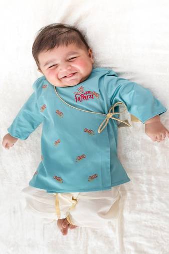 Blue embroidered cotton  kurta pyjama