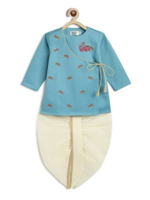 Blue embroidered cotton  kurta pyjama 2