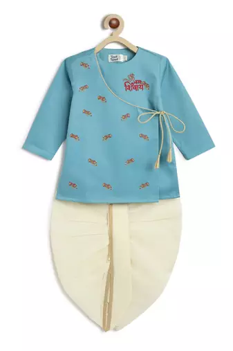 Blue embroidered cotton  kurta pyjama