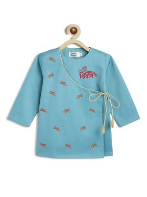Blue embroidered cotton  kurta pyjama 4