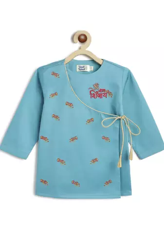 Blue embroidered cotton  kurta pyjama