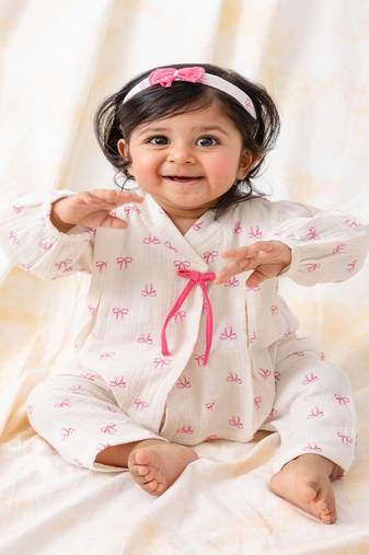 White printed cotton  kurta pyjama