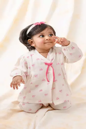 White printed cotton  kurta pyjama