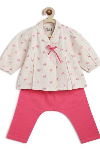 White printed cotton  kurta pyjama