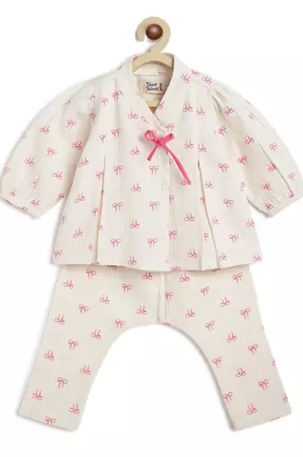 White printed cotton  kurta pyjama
