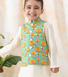 Green printed cotton  nehru jacket