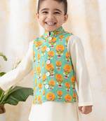 Green printed cotton  nehru jacket