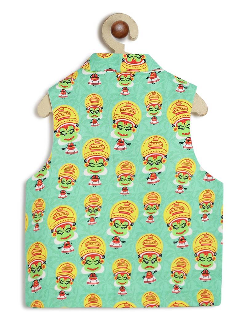 Green printed cotton  nehru jacket