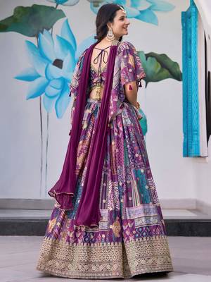 purple chinon zari work lehenga set choli with dupatta with dupatta 5