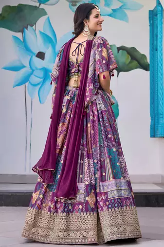 purple chinon zari work lehenga set choli with dupatta with dupatta