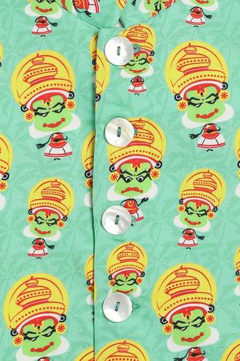 Green printed cotton  nehru jacket