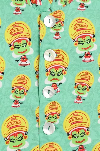 Green printed cotton  nehru jacket