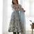 Blue Floral Printed Set     Puff Sleeve Dress with Dupatta & Pants