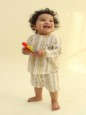 Beige Plain cotton co ord set 2