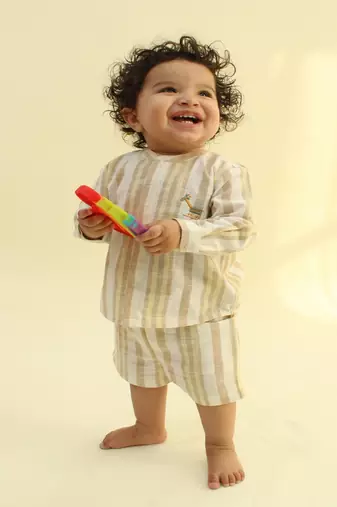 Beige Plain cotton co ord set