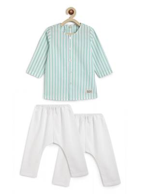 Green plain cotton  kurta pyjama 2
