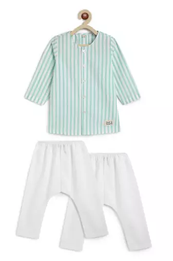 Green plain cotton  kurta pyjama