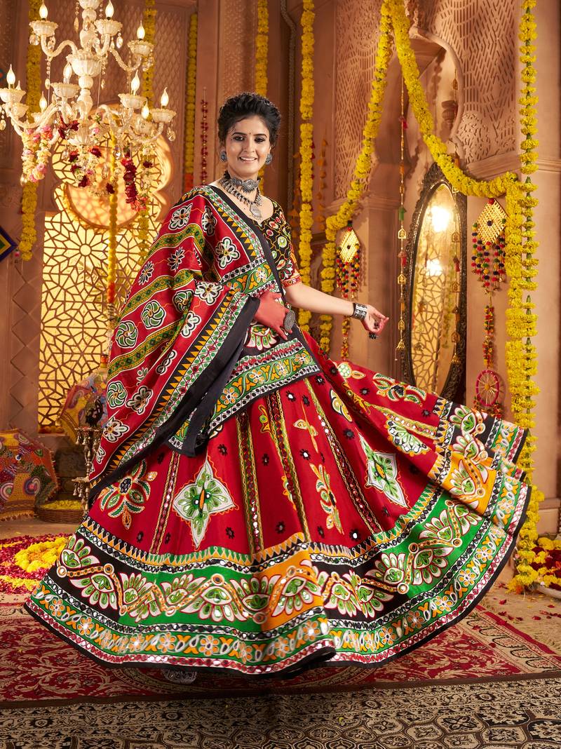 MAROON PRINT FOIL work EMBROIDERED COTTON STITCHED LEHENGA CHOLI