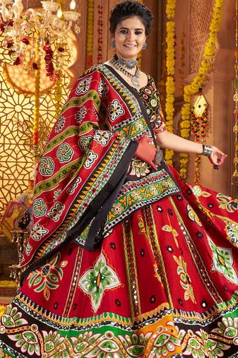 MAROON PRINT FOIL work EMBROIDERED COTTON STITCHED LEHENGA CHOLI