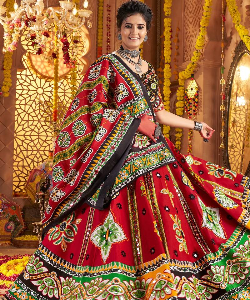 MAROON PRINT FOIL work EMBROIDERED COTTON STITCHED LEHENGA CHOLI