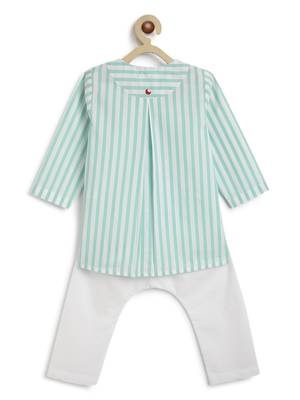 Green plain cotton  kurta pyjama 3