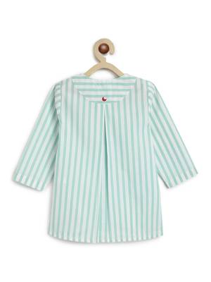 Green plain cotton  kurta pyjama 4