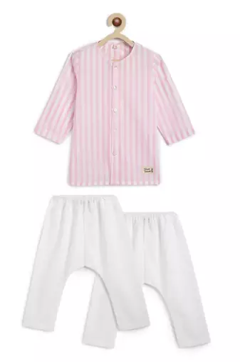 Pink plain cotton  kurti set