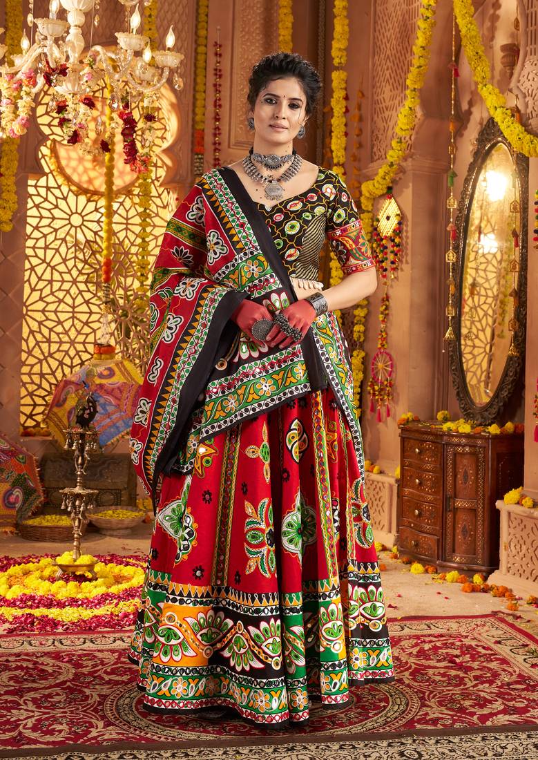 MAROON PRINT FOIL work EMBROIDERED COTTON STITCHED LEHENGA CHOLI