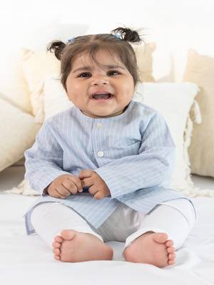 Blue plain cotton  kurti set 1