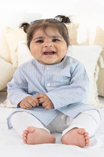 Blue plain cotton  kurti set