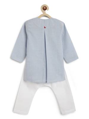 Blue plain cotton  kurti set 3