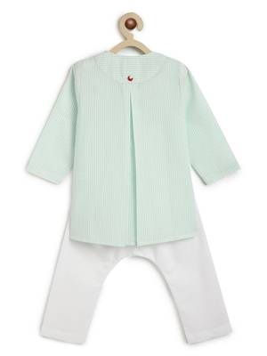 Green plain cotton  kurta pyjama 3