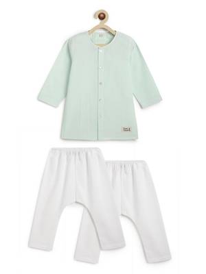 Green plain cotton  kurta pyjama 1