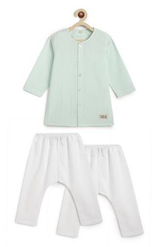 Green plain cotton  kurta pyjama