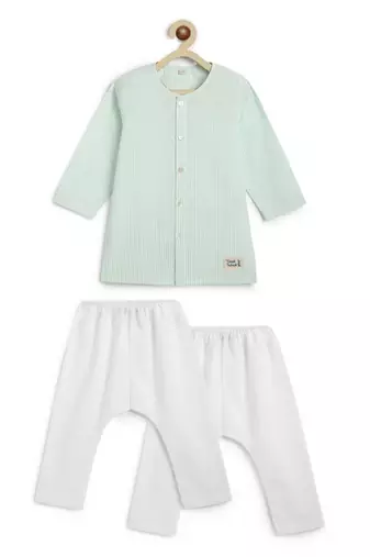 Green plain cotton  kurta pyjama