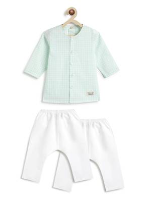 Green plain cotton  kurta pyjama 1