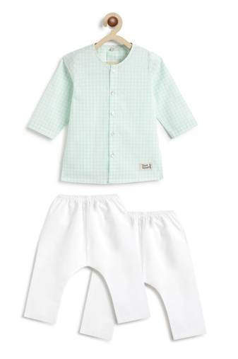 Green plain cotton  kurta pyjama