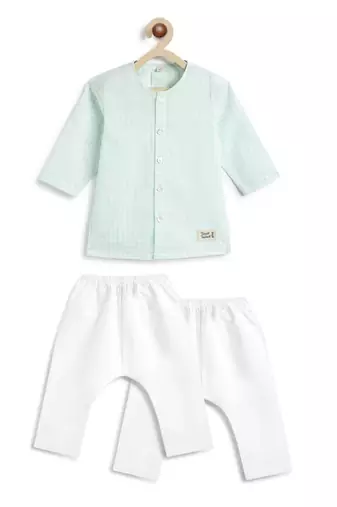 Green plain cotton  kurta pyjama