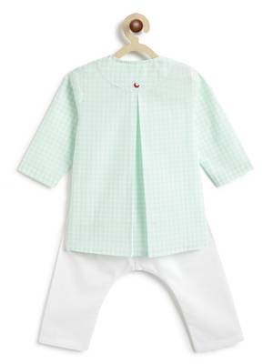 Green plain cotton  kurta pyjama 3