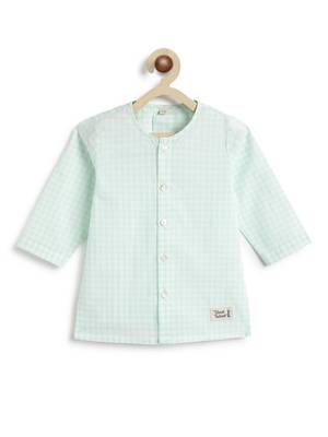 Green plain cotton  kurta pyjama 4