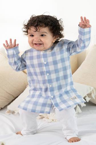 Blue plain cotton  kurta pyjama